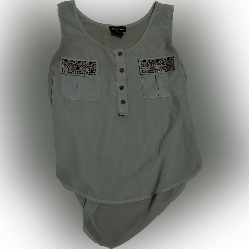 Sky blue Mesh Tank with studded pockets